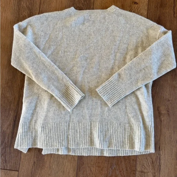 White + Warren Gray and Cream Crew Neck Sweater Braid Detail Cashmere / small - Picture 8 of 8